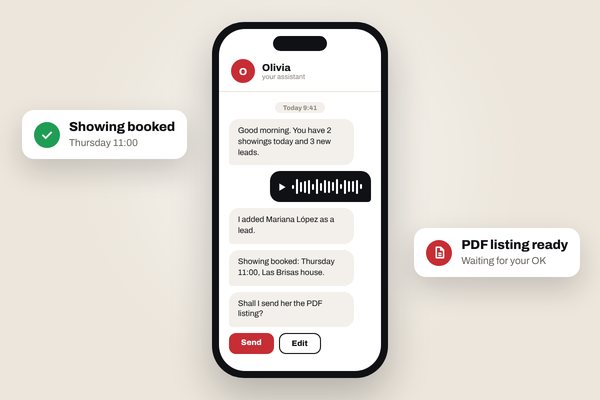 Illustrative screen: AI real estate CRM