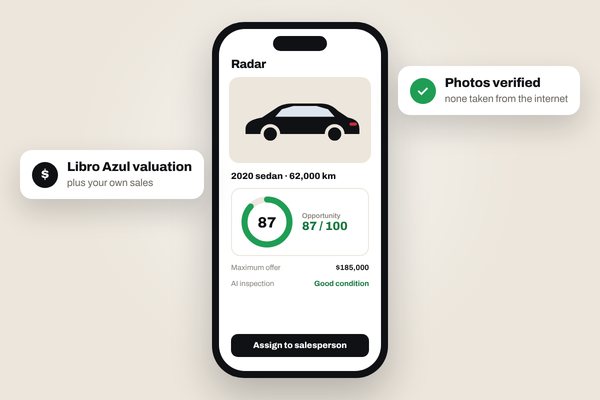 Illustrative screen: Radar: AI car buying