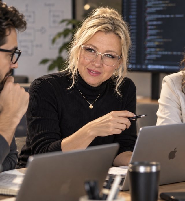 Maryna Shareyeva trabajando con su equipo